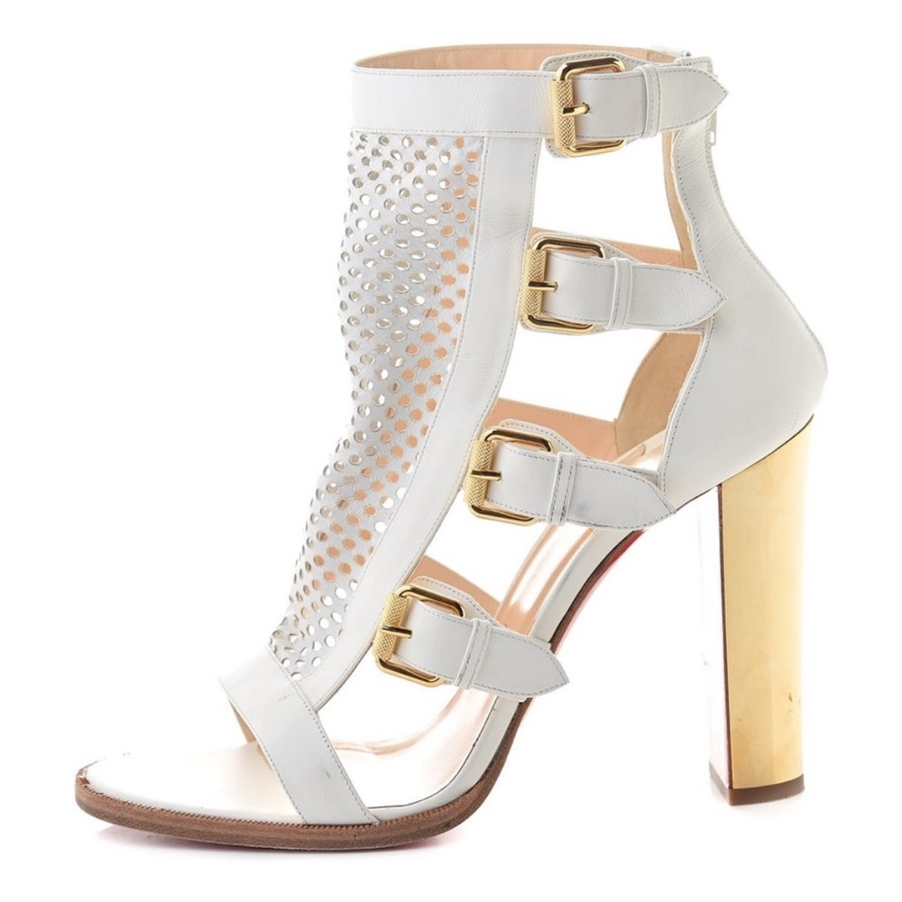 Christian Louboutin Shoes | Christian Louboutin Fencing 85 Sandals White Gold.